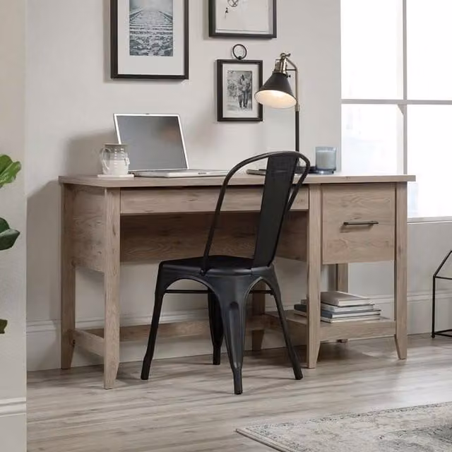 Teknik Modern Brown MDF Laminate Writing Desk with Grommet and Single Pedestal