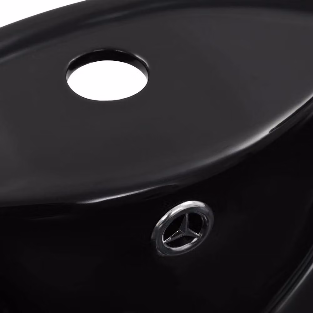 Berkfield Home Ceramic Round Countertop Wash Basin with Overflow, Black, W: 46.5 cm, D: 18 cm – 3