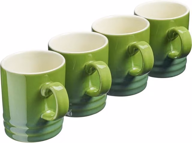 Cooks Professional Set of 4 Green Stoneware Mugs, 350ml Capacity