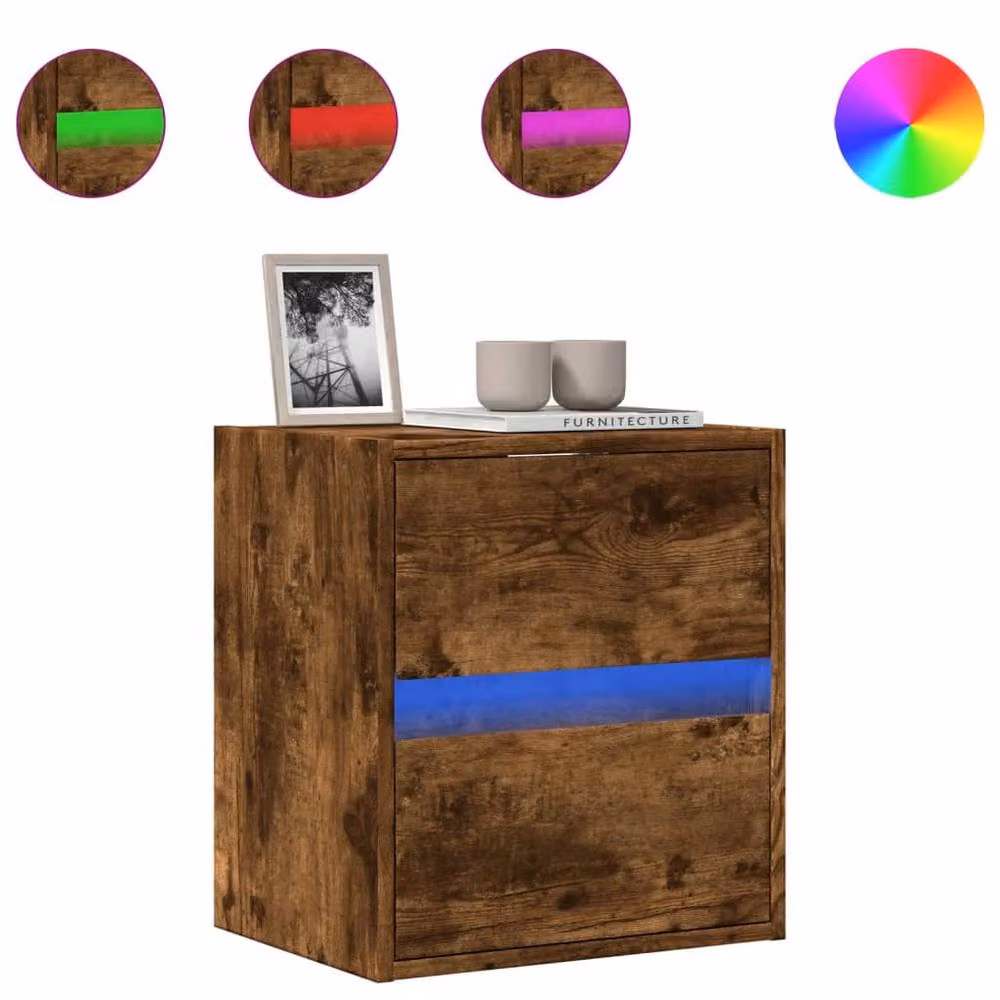 Berkfield Home TV Wall Cabinet with LED Lights in Smoked Oak Brown, W/D/H: 41 x 31 x 45 cm – 2