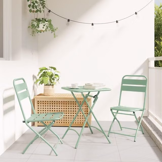 Berkfield Home Set of 2 Folding Garden Chairs in Light Mint Green, Powder-coated Steel, W/D/H: 42 x 52 x 82 cm