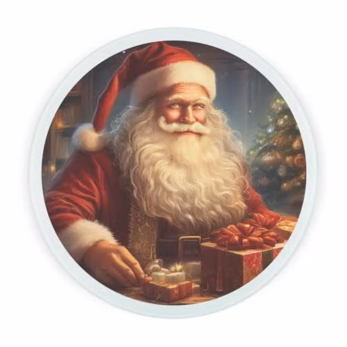 Purely Home Santa's Workshop Round Glass Worktop Protector with Non-Slip Feet, Red and Multicolour, Diameter: 30 cm