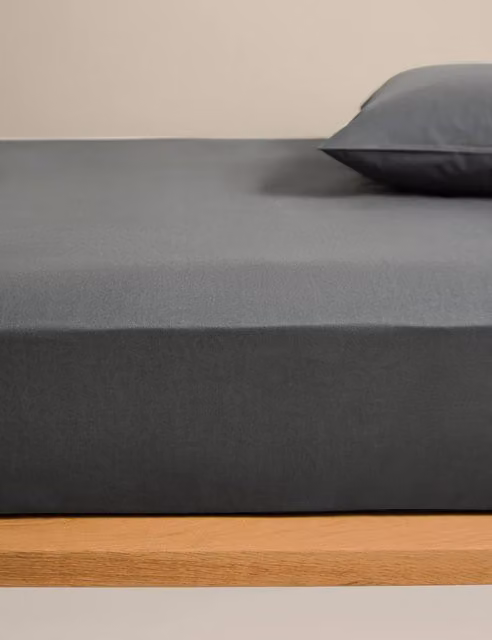 M&S Body Sensor Pure Cotton Single Fitted Sheet in Charcoal Grey