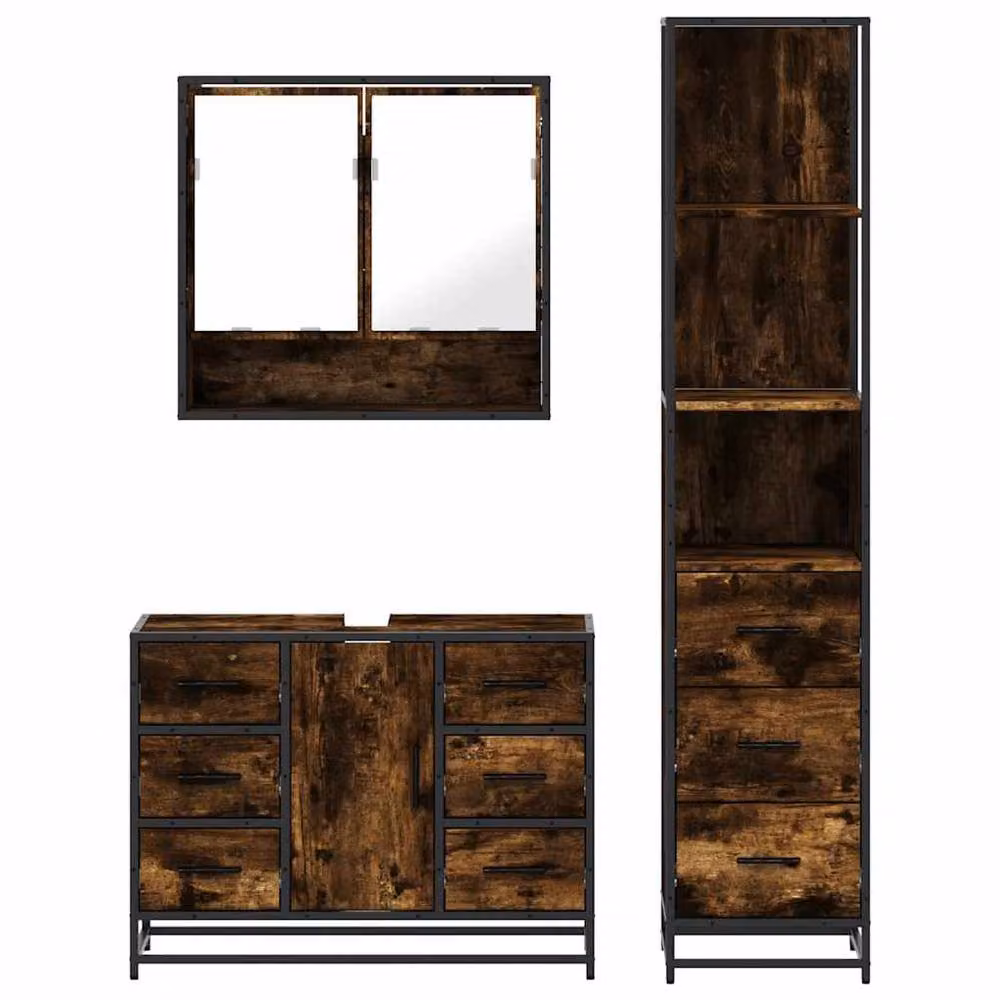 Berkfield Home 3 Piece Industrial Bathroom Furniture Set in Smoked Oak Brown – 4