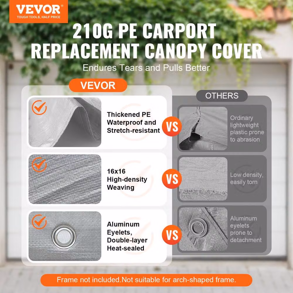 VEVOR Heavy-Duty Carport Canopy Cover, Grey – 2