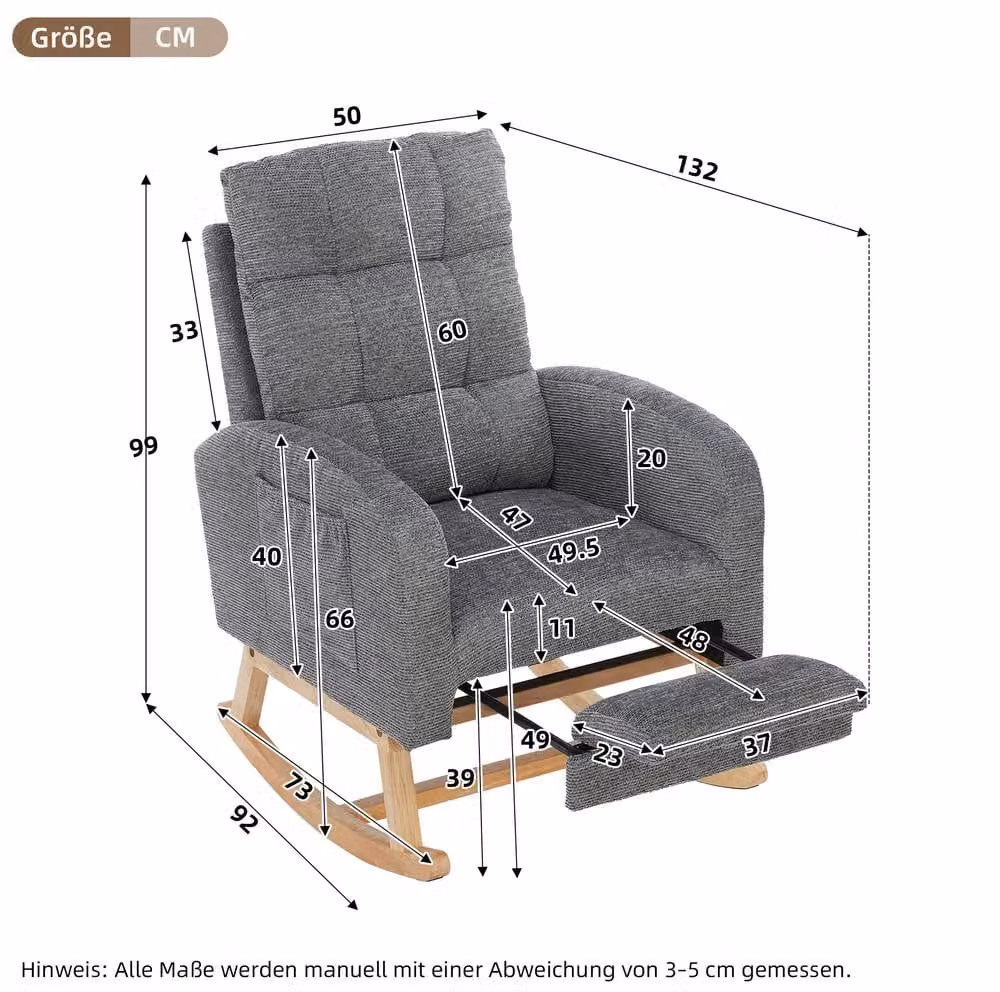 STILVORA Grey Fabric Rocking Chair with Adjustable Footrest and Side Pockets – 2