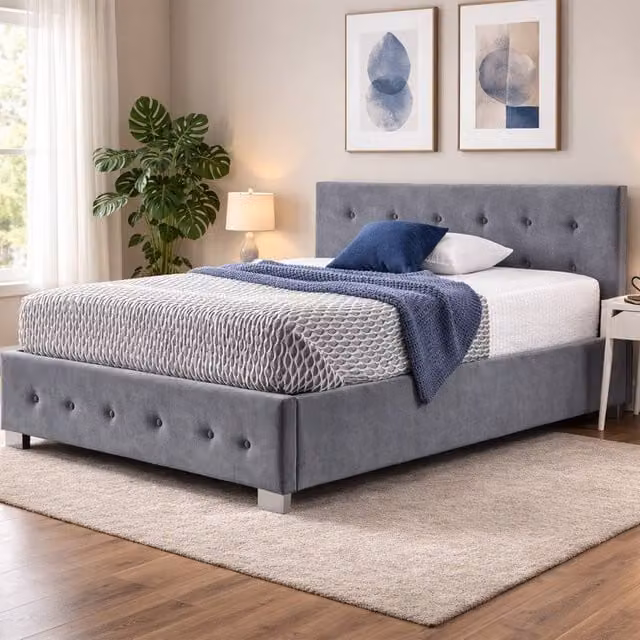 Aspire Richmond Ottoman Storage Bed Frame in Grey Velvet with Lift Up Base, W/D/H: 132 x 120 x 200 cm