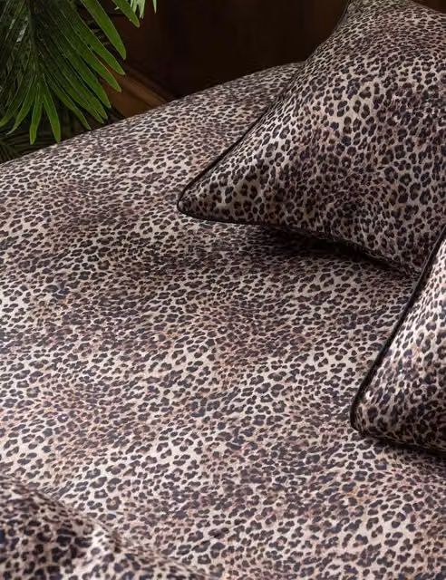 Rockett St George Leopard Love Fitted Sheet, Brown, Cotton Sateen, W: 180 cm, L: 200 cm
