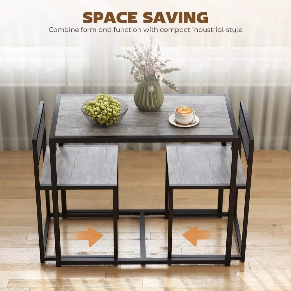 Wyld Haus Nenepa 3 Piece Industrial Dining Set with Rectangular Table and Stools in Charcoal Grey and Black, W/D/H: 90 x 76 x 47 cm – 4