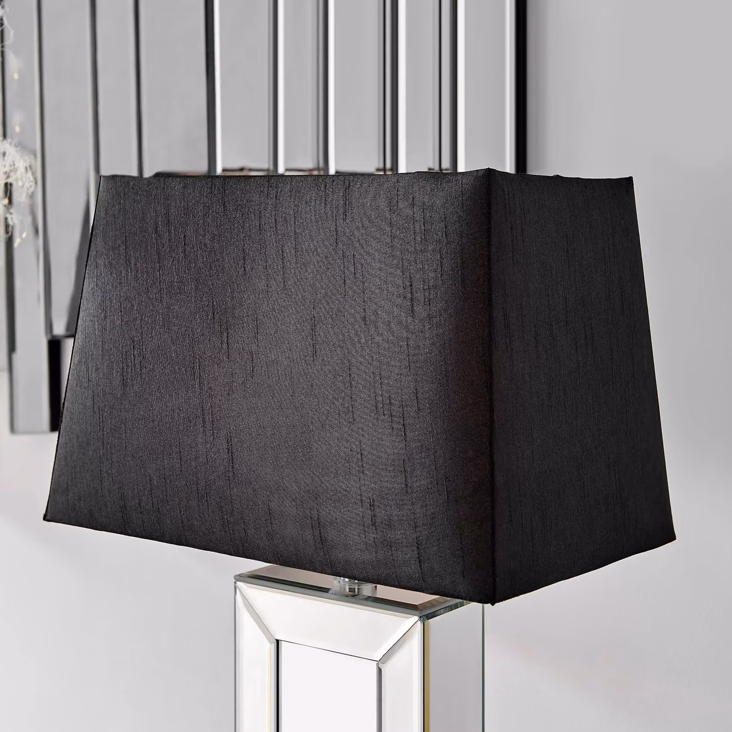 FurnitureboxUK Talia Mirrored Tall Table Lamp with Fabric Shade in Black – 2