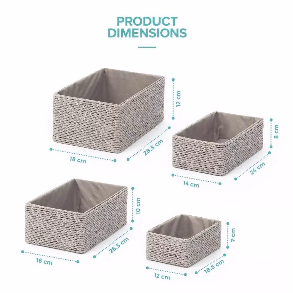 PAWNORA Grey Paper Rope Woven Open Weave Baskets – 2