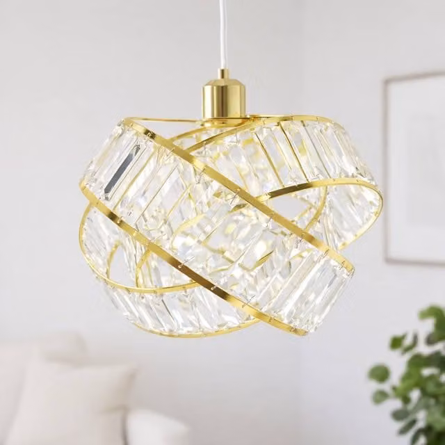 Voltico Crystal Effect 3-Tier Acrylic Pendant Lampshade in Gold and Transparent
