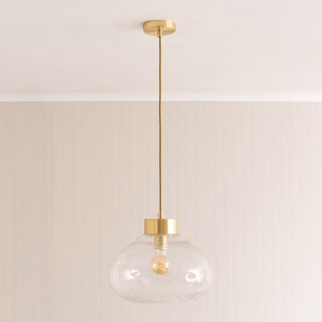 ValueLights Corinne Twill Gold and Transparent Glass Capped Pendant Ceiling Light with LED Bulb