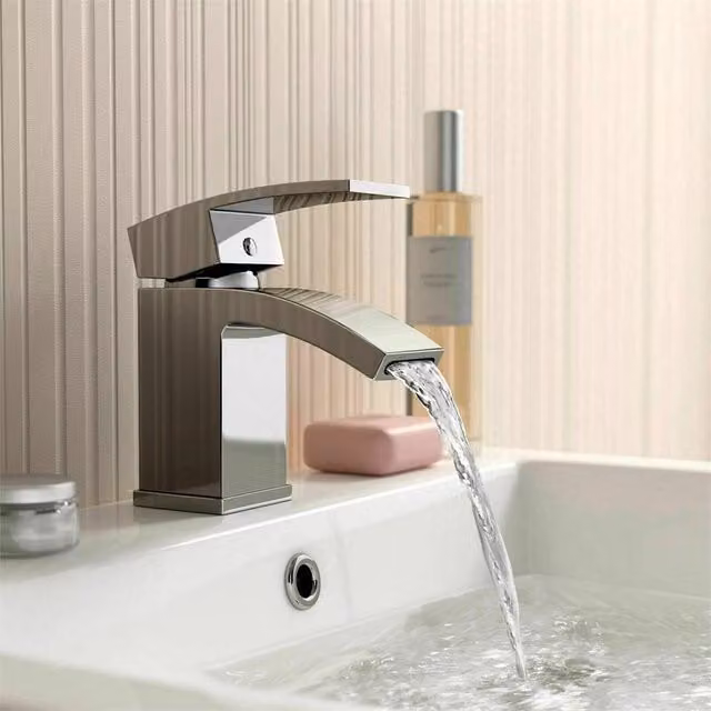 Nordara Chrome Waterfall Basin Mixer Tap Monobloc Single Lever in Metallic Silver