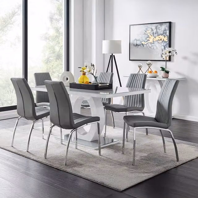 FurnitureboxUK Giovani 6-Seater Grey Glass Dining Table and 6 Isco Chairs – 1