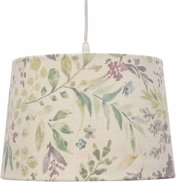 First Choice Lighting Voyage Floral Print Round Fabric Pendant Lamp Shade in Green and Multicolour, Diameter: 28.5 cm