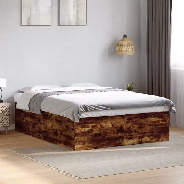 Berkfield Home King Size Bed Frame in Smoked Oak Brown, W/D/H: 150 x 200 cm