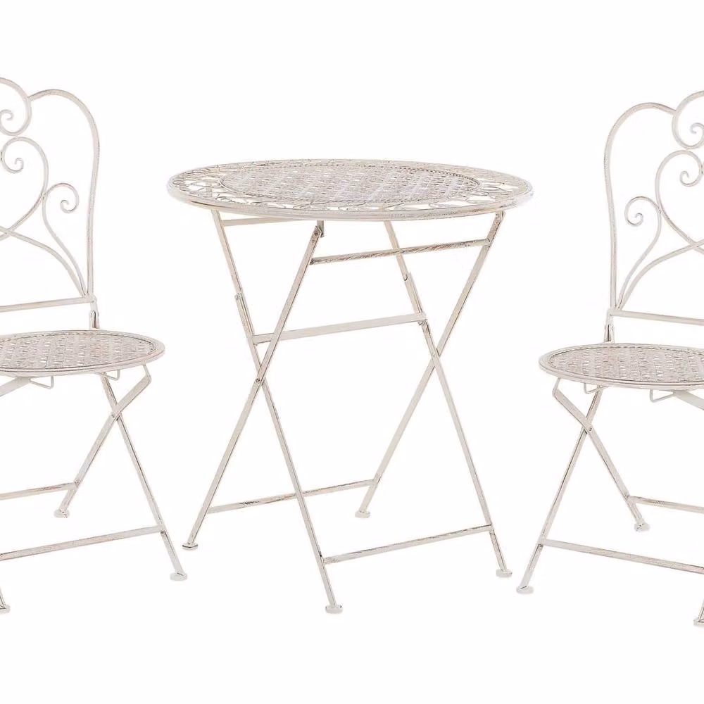 Wyld and Coco Provence Beige Bistro Set - 2-Seater Shabby Chic Metal Table and Chairs – 2
