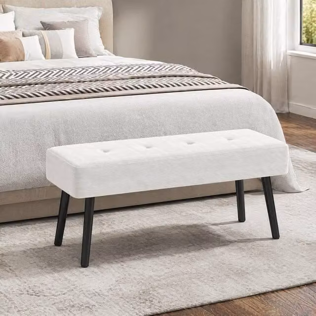 STILVORA Retro Bench with Tufted Corduroy Seat and Metal Legs in Beige – 1