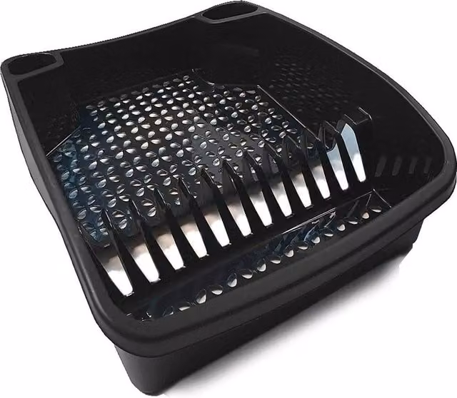 Hinsinc Matte Black Rectangular Sink Dish Drainer Rack with Cutlery Holder – 1