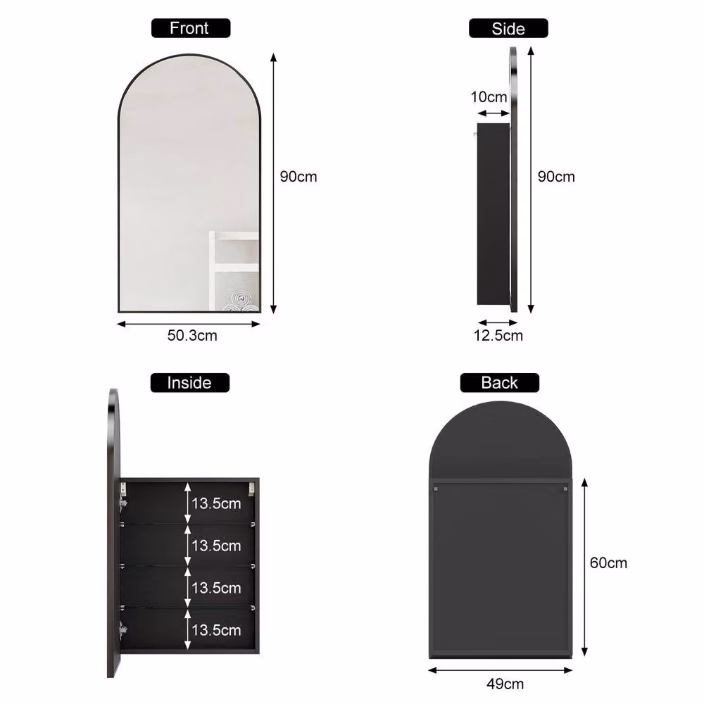 KEEPREAPER Modern Wall Mounted Black Bathroom Cabinet with Mirror on Door, W: 50 cm, H: 90 cm – 5