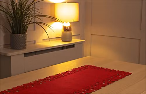 Netagon Red Rectangular Felt Table Runner with Star Design