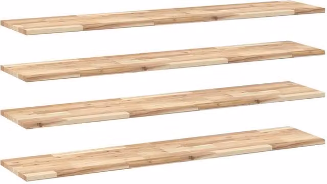 Berkfield Home Set of 4 Floating Shelves in Brown Untreated Solid Acacia Wood, W: 140 cm, D: 30 cm, H: 2 cm