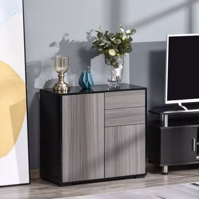 STILVORA Modern Grey and Black Sideboard with Push-Open Design, Width: 79 cm