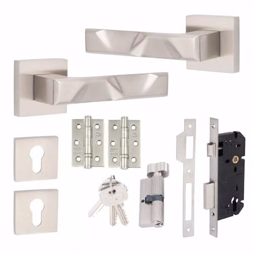 Golden Grace Nova Euro Lock Door Handles, Silver Nickel Plated, 70mm Euro Thumbturn Lock Set – 1