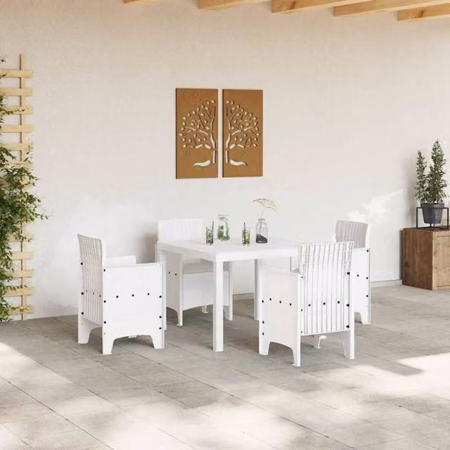 Berkfield Home 5 Piece White Poly Rattan Garden Dining Set with Cushions