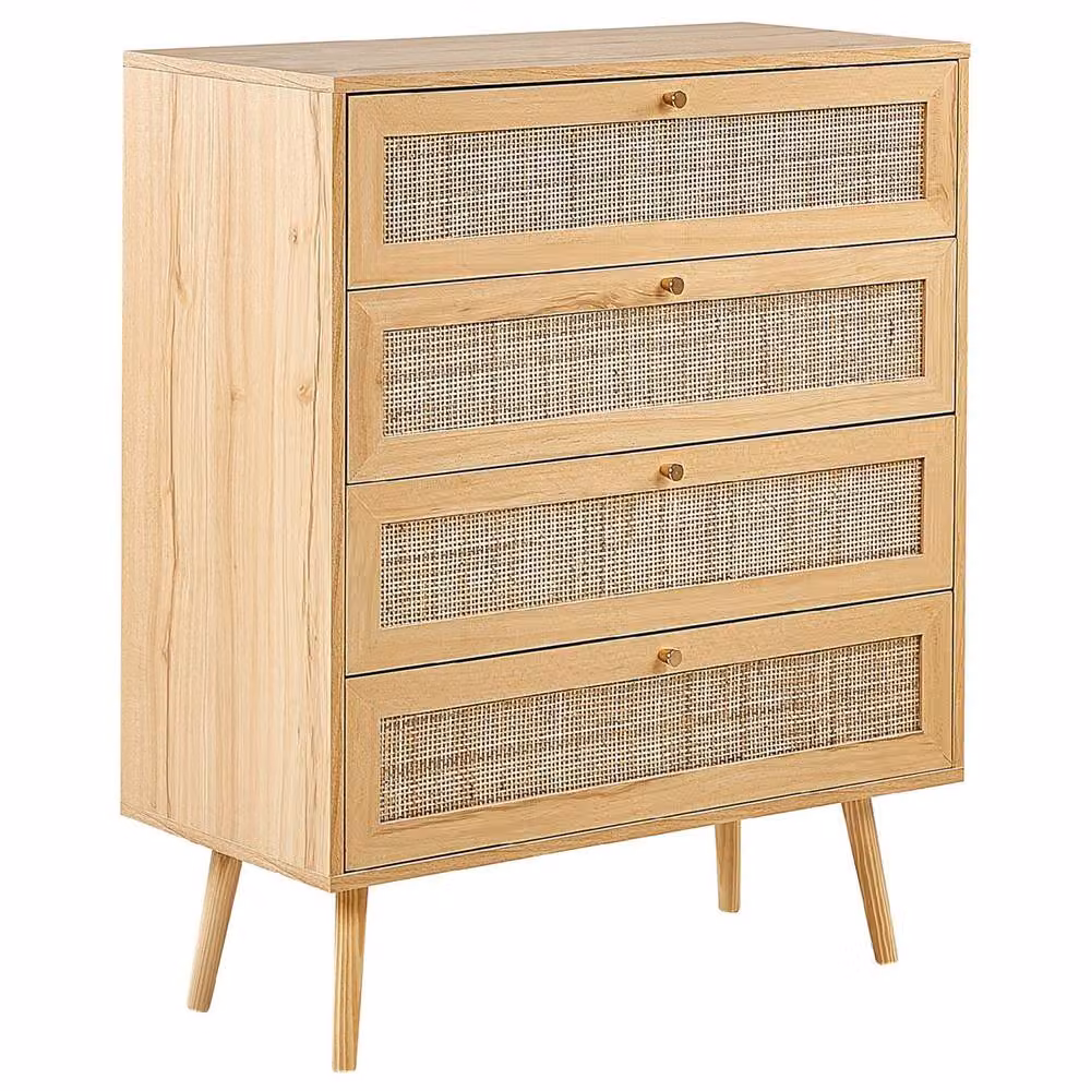 Wyld and Coco Light Brown 4-Drawer Chest with Rattan Fronts – 2