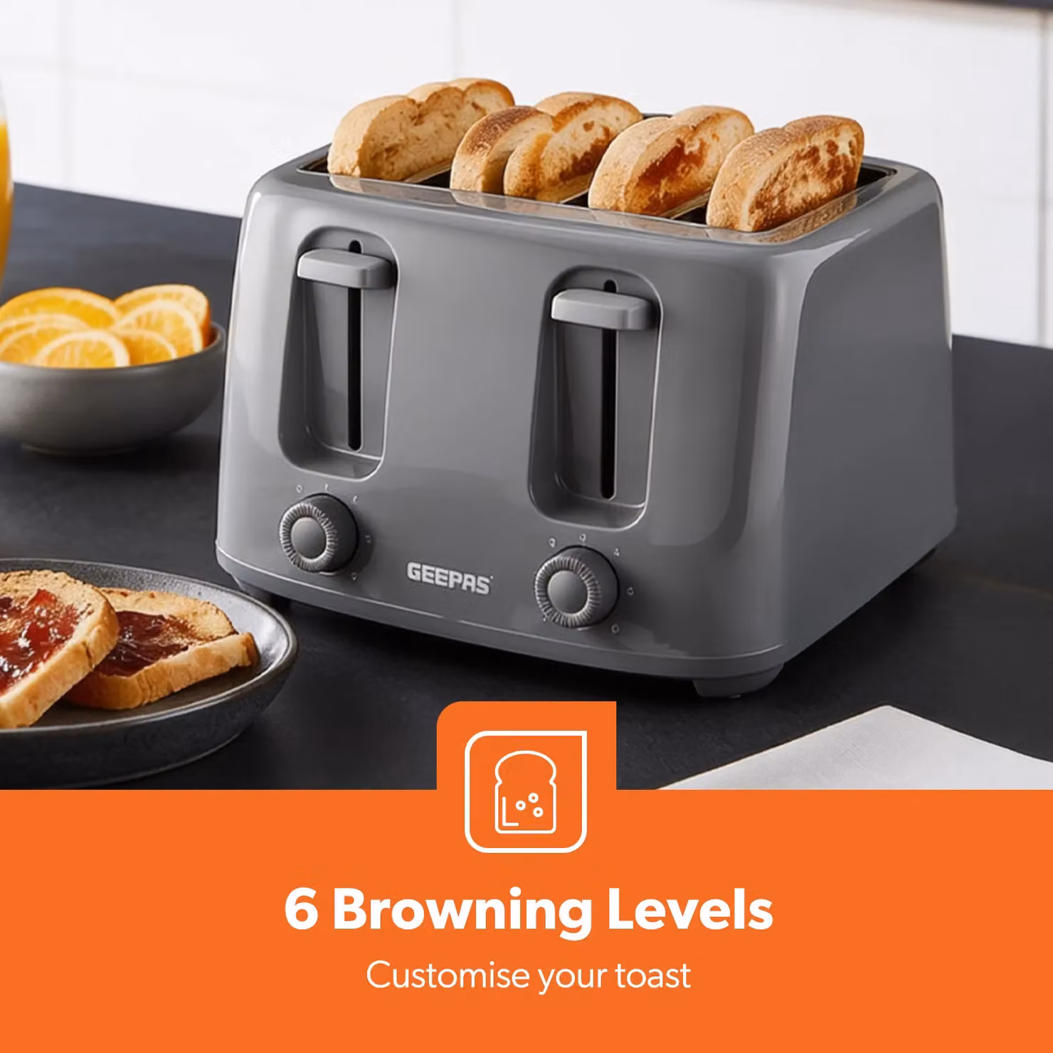 Geepas 4 Slice Toaster 1400W in Grey – 3