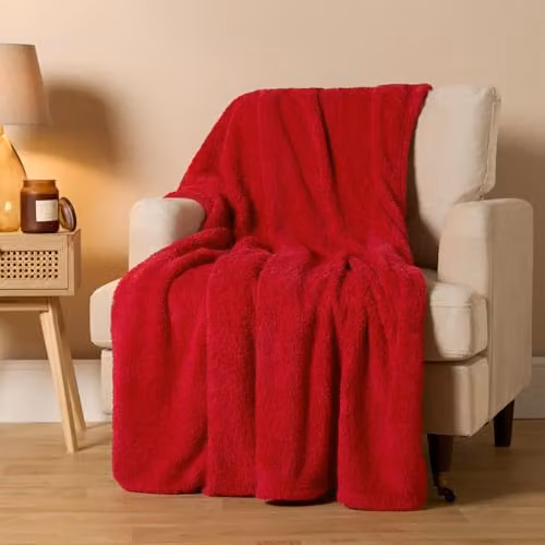 OHS Red Teddy Fleece Blanket, W/D/H: 150 x 200 cm