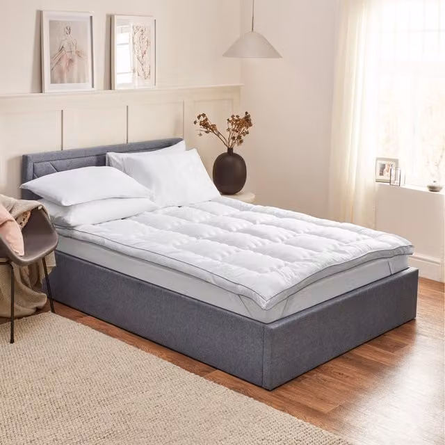 Home Treats Thick Quilted Hollow Fibre Mattress Topper, White, 140 x 200 cm