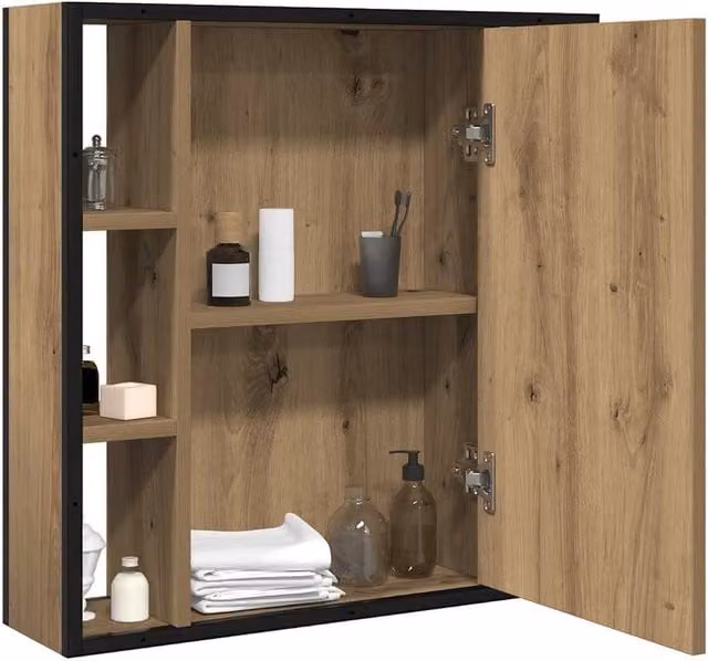 Berkfield Home Artisan Oak Bathroom Mirror Cabinet in Brown, W/D/H: 60 x 16 x 60 cm