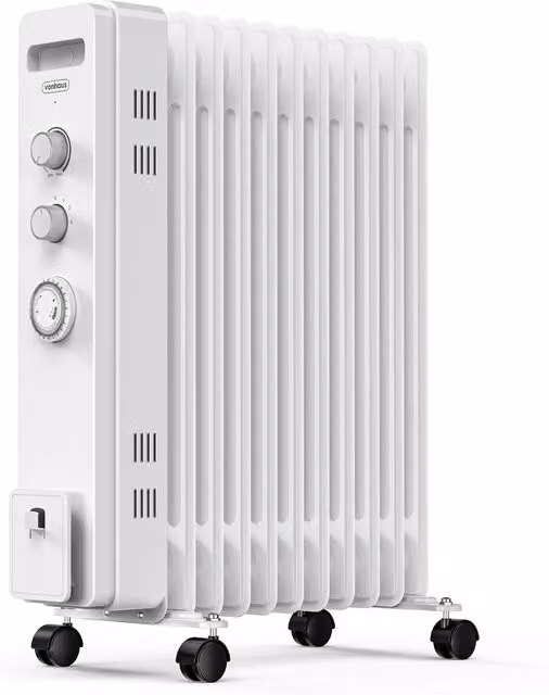 VonHaus 2500W Oil Filled Radiator with Thermostat and Timer in White