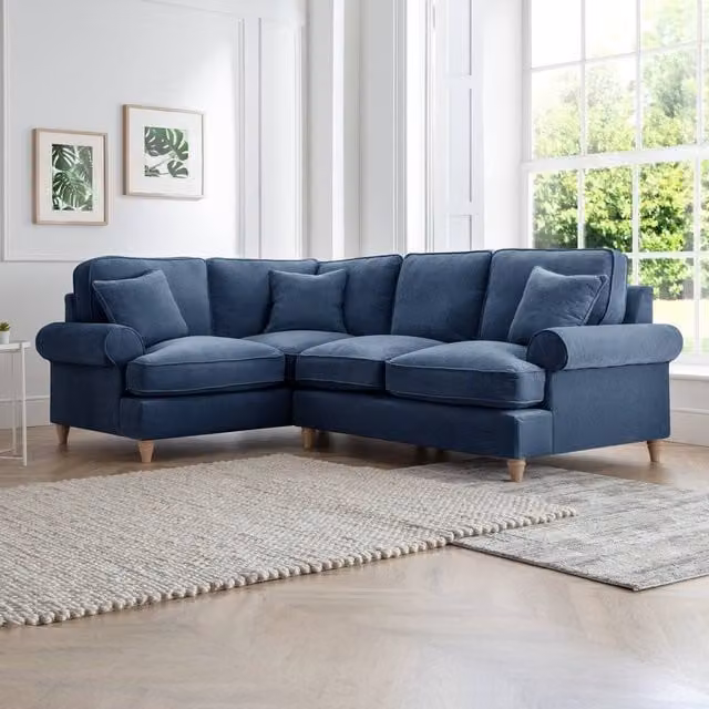 The Great Sofa Company Ezra Left Hand Velvet Corner Sofa in Navy Blue