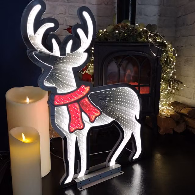 Samuel Alexander 60cm LED Standing Reindeer Infinity Christmas Decoration with Metal Base in White – 1