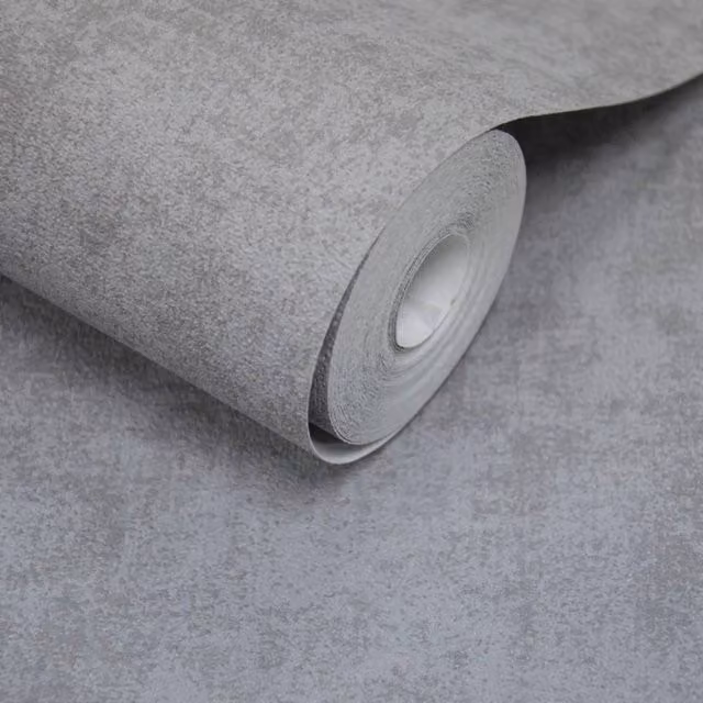 Grandeco Alba Plaster Plain Textured Wallpaper in Grey
