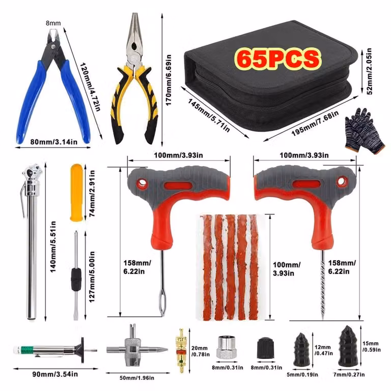 Ventryn Multicolour Tubeless Tyre Puncture Repair Kit for Car, Motorcycle and Van with Steel Components