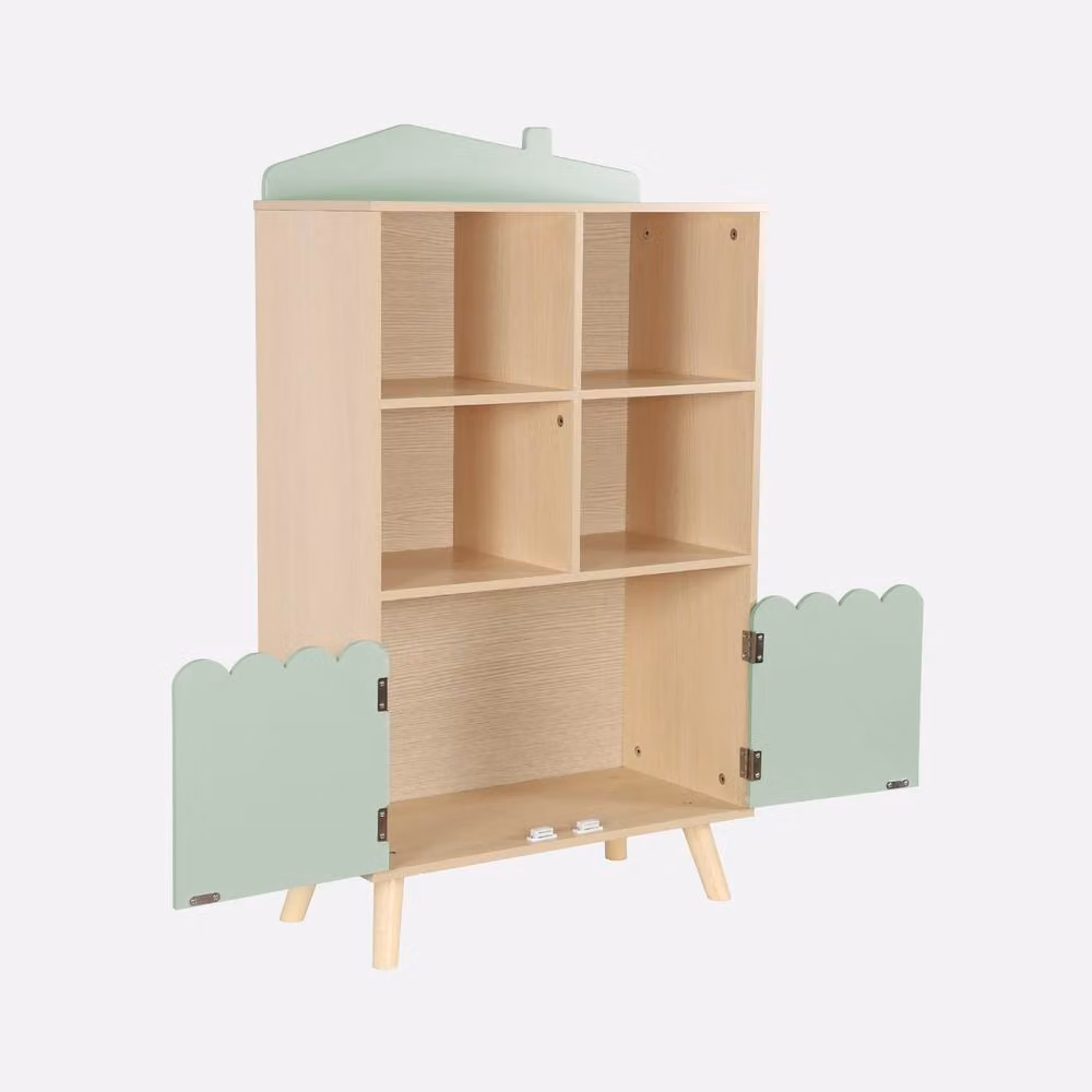 sweeek Green Pine Wood Library with 2 Hinged Doors and 4 Shelves, H: 104.5 cm, W: 60.0 cm, D: 30.0 cm – 2
