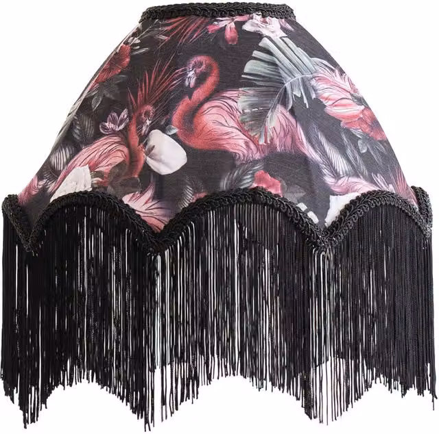 ValueLights Rosette Flamingo Scalloped Ceiling Pendant Light Shade with Tassels in Black and Multicolour