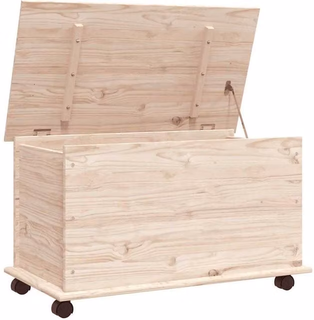 Berkfield Home ALTA Storage Chest with Castors, Solid Pine Wood in Beige, W/D/H: 73 x 39.5 x 44 cm