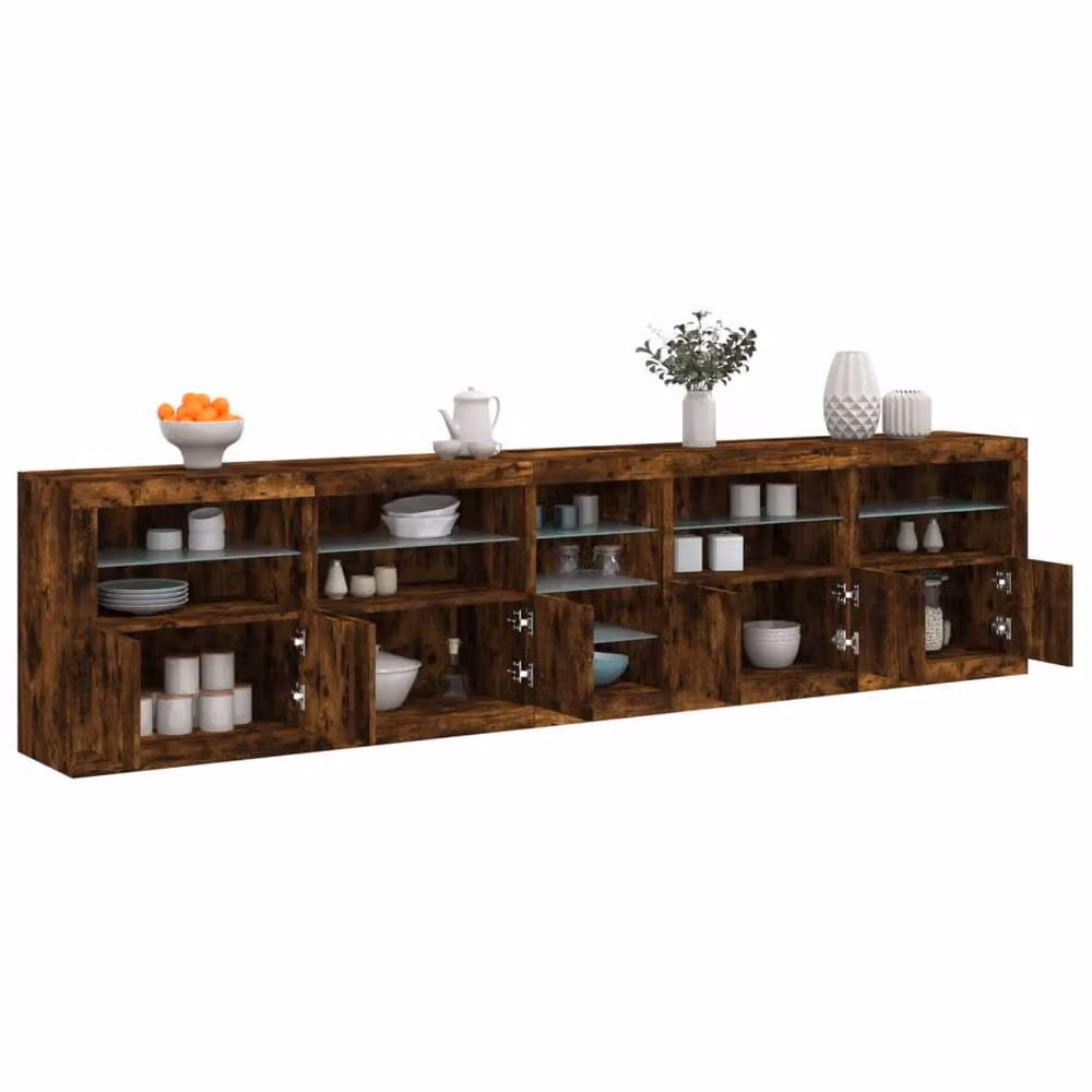 Berkfield Home Modern Sideboard with Integrated LED Lights in Smoked Oak Brown, W: 283 cm, D: 37 cm, H: 67 cm – 2