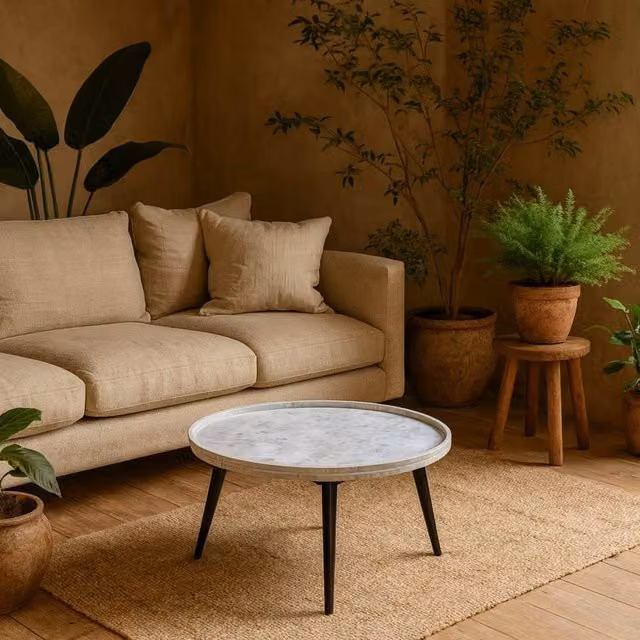 Wyld Haus Alabama Square Coffee Table with Light Grey Marble Top and Black Metal Legs, W/D/H: 70 x 70 x 36 cm