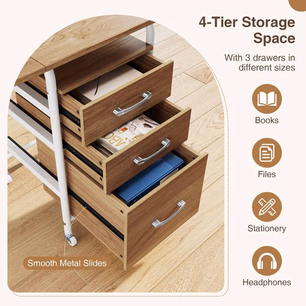 Costway Folding Computer Desk with 3 Drawers in Natural – 5