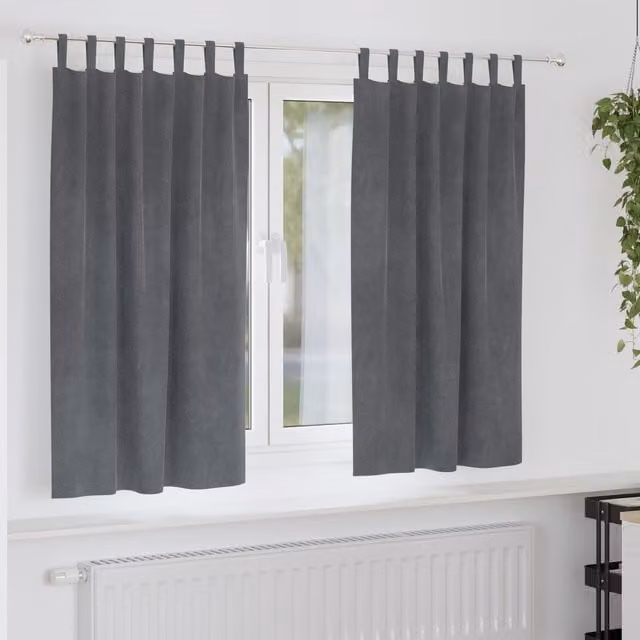 Berkfield Home Super Light Grey Velvet Blackout Curtains with Hanging Loops, 2 Pack – 1