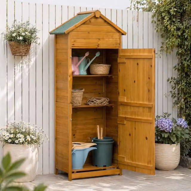 STILVORA Rustic Wood Garden Storage Cabinet with 2 Hinged Doors and Internal Shelves in Sand