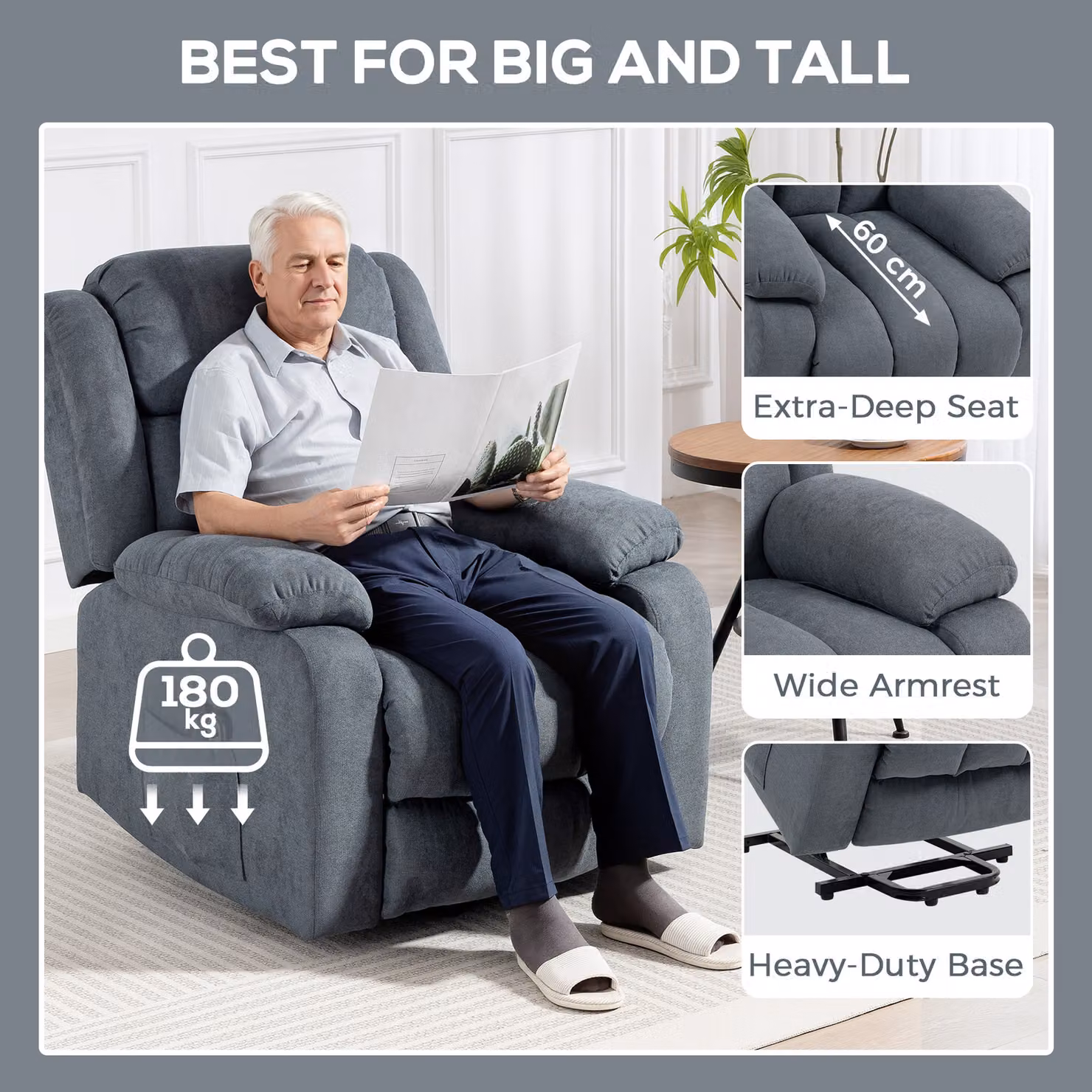 HOMCOM Power Lift Recliner Chair with Massage in Grey – 6