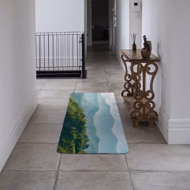 Benjamin Tate Design LTD Blue Designer Runner Rug with Rural Scenery and Rolling Hills Design